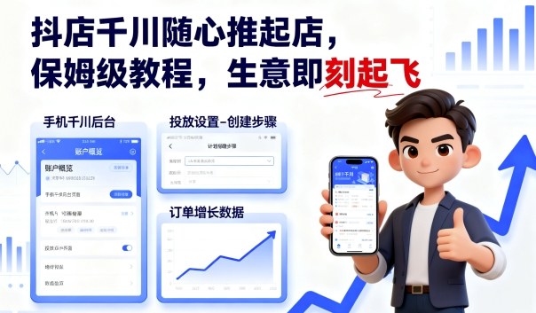 抖店千川随心推起店,保姆级教程,生意即刻起飞