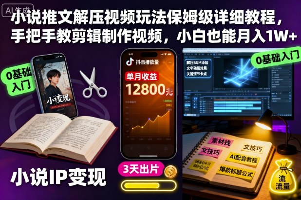 小说推文解压视频玩法保姆级详细教程，手把手教剪辑制作视频，小白也能月入1W+-大川资源分享站