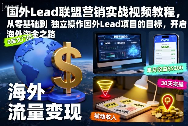 国外Lead联盟营销实战视频教程，从零基础到独立操作国外Lead项目的目标，开启海外淘金之路-大川资源分享站