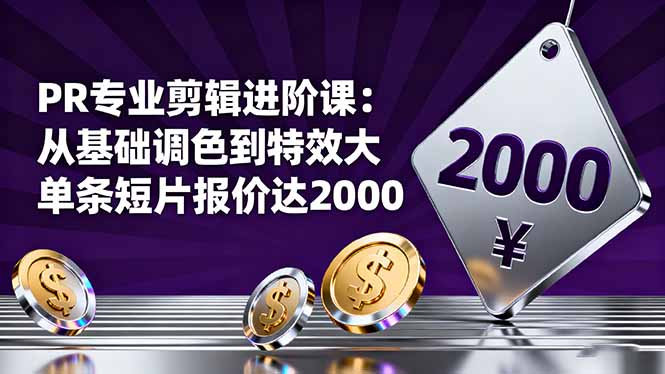 PR专业剪辑进阶课：从基础调色到特效大片的进阶技能，单条短片报价达2000-大川资源分享站