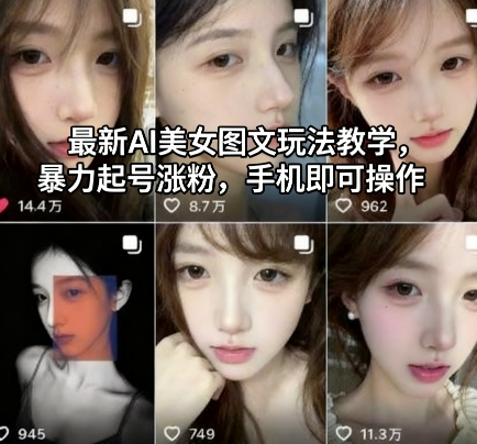 最新AI美女图文玩法教学，暴力起号涨粉，手机即可操作-大川资源分享站