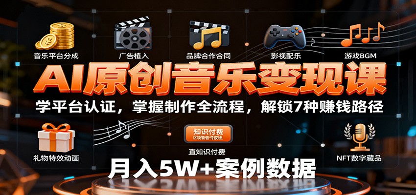 AI原创音乐变现课:学平台认证,掌握制作全流程,解锁7种赚钱路径-大川资源分享站