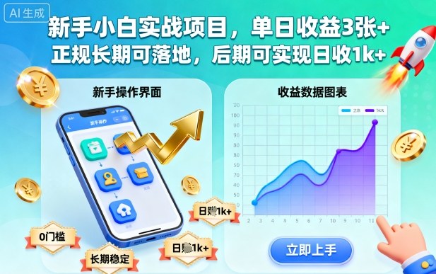 新手小白实战项目，单日收益3张+，正规长期可落地，后期可实现日收1k+【揭秘】-大川资源分享站