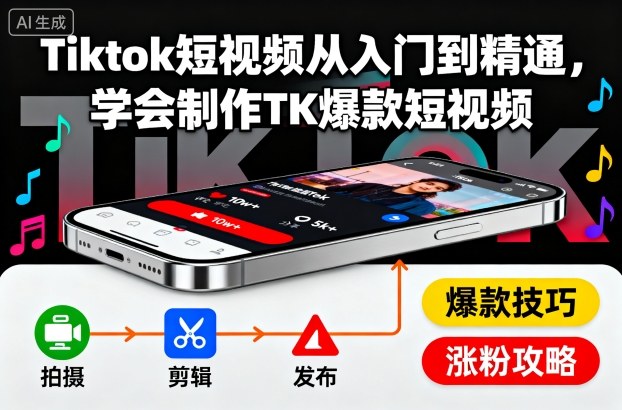 Tiktok短视频从入门到精通，学会制作TK爆款短视频-大川资源分享站