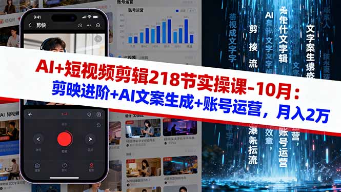 AI+短视频剪辑218节实操课-10月：剪映进阶+AI文案生成+账号运营，月入2万-大川资源分享站