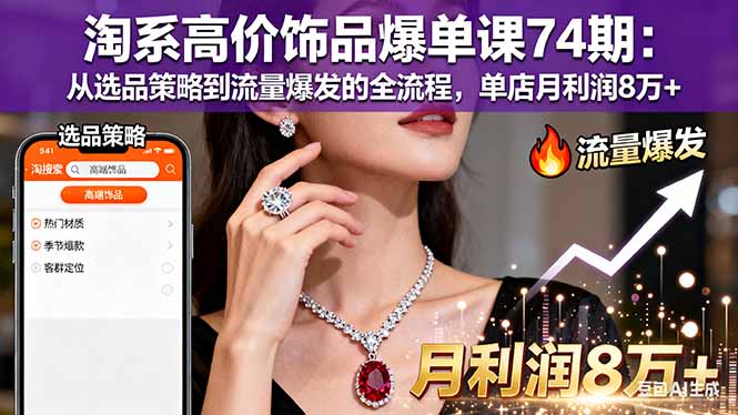 淘系高价饰品爆单课74期:从选品策略到流量爆发的全流程,单店月利润8万+-大川资源分享站