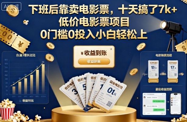 下班后靠卖电影票，十天搞了7k+，低价电影票项目，0门槛0投入小白轻松上手【揭秘】-大川资源分享站