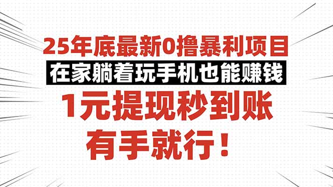 25年底最新0撸暴利项目，在家躺着玩手机也能赚钱，1元提现秒到账，有手…-大川资源分享站