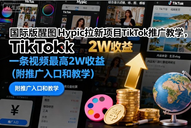 国际版醒图Hypic拉新项目TikTok推广教学，一条视频最高2W收益(附推广入口和教学)-大川资源分享站