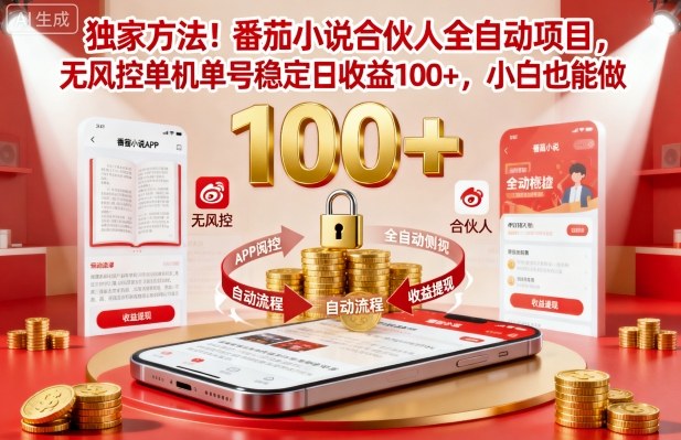独家方法！番茄小说合伙人全自动挂G项目，无风控单机单号稳定日收益100+，小白也能做【揭秘】-大川资源分享站
