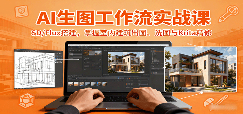 AI生图工作流实战课:SD/Flux搭建,掌握室内建筑出图、洗图与Krita精修-大川资源分享站