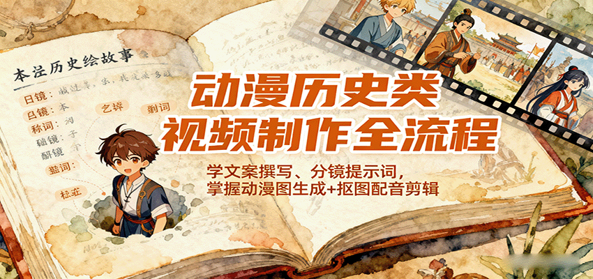 动漫历史类视频制作全流程，学文案撰写、分镜提示词，掌握动漫图生成+抠图配音剪辑-大川资源分享站