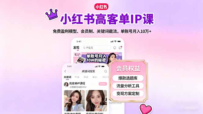 小红书高客单IP课，免费盈利模型、会员制、关键词截流，单账号月入10万+-大川资源分享站