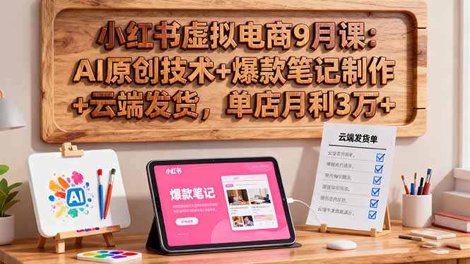 小红书虚拟电商9月课：AI原创技术+爆款笔记制作+云端发货，单店月利3万+-大川资源分享站