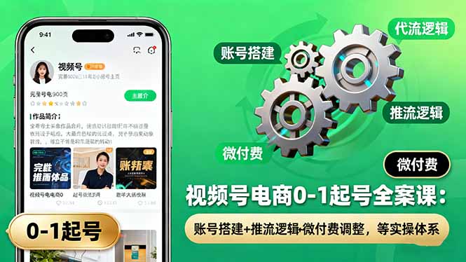 视频号电商0-1起号全案课：账号搭建+推流逻辑+微付费调整，等实操体系-大川资源分享站