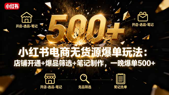 小红书电商无货源爆单玩法：店铺开通+爆品筛选+笔记制作，一晚爆单500+-大川资源分享站