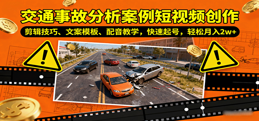 交通事故分析案例短视频创作，剪辑技巧、文案模板、配音教学，快速起号，轻松月入2w+-大川资源分享站