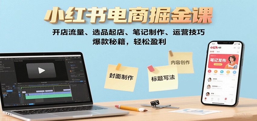 小红书电商掘金课：开店流量、选品起店、笔记制作、运营技巧，爆款秘籍，轻松盈利-大川资源分享站