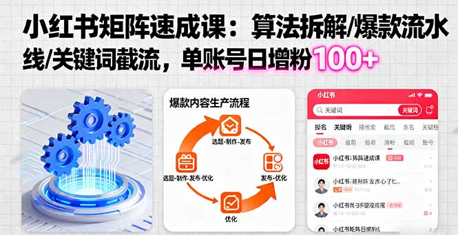 小红书矩阵起号速成课：算法拆解/爆款流水线/关键词截流 单账号日增粉100+-大川资源分享站