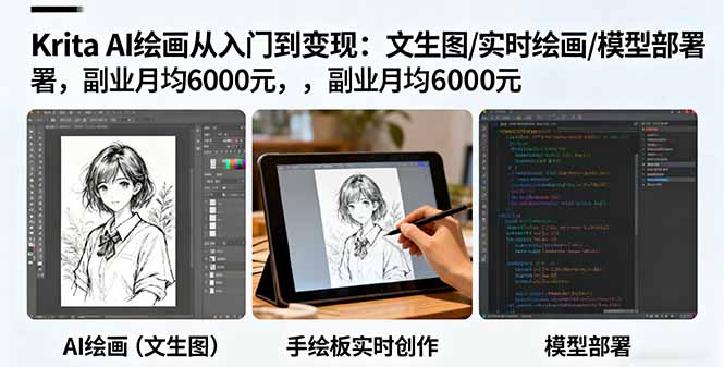 Krita AI绘画从入门到变现:文生图/实时绘画/模型部署,副业月均6000元-大川资源分享站