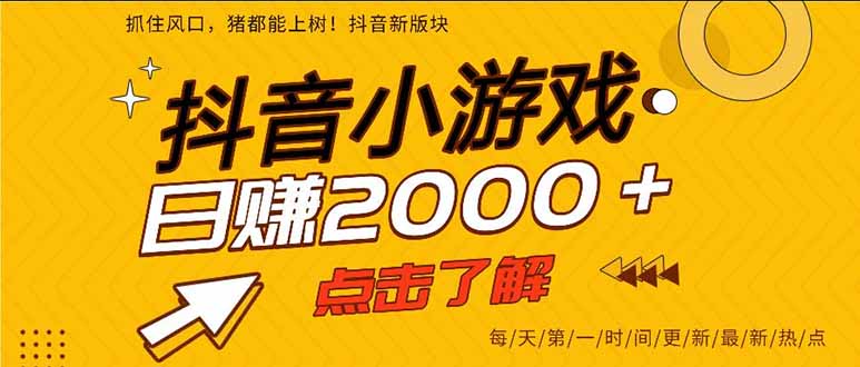 抖音小游戏，一部手机日入300+，2025风口项目-大川资源分享站
