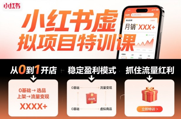 小红书虚拟项目特训课，帮你从0到1打造稳定盈利的店铺，抓住流量红利(更新9月)-大川资源分享站