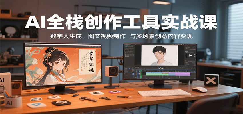 AI全栈创作工具实战课：数字人生成、图文视频制作与多场景创意内容变现-大川资源分享站