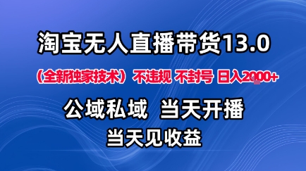 淘宝无人直播13.0，公域私域技术，不封号，不违规布局下半年旺季赛道，日入1K+(独家技术)【揭秘】-大川资源分享站