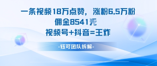 一条视频18W点赞，涨粉6.5W粉佣金8541米，视频号+抖音=王炸-大川资源分享站
