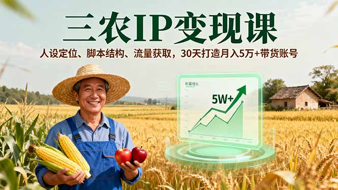 三农IP变现课，人设定位、脚本结构、流量获取，30天打造月入5万+带货账号-大川资源分享站
