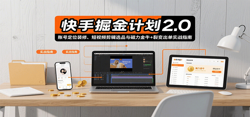 快手掘金计划2.0，账号定位装修、短视频剪辑选品与磁力金牛+裂变出单实战指南-大川资源分享站