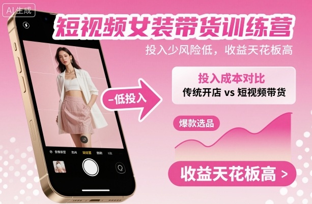 短视频女装带货训练营，投入少风险低，收益天花板高-大川资源分享站