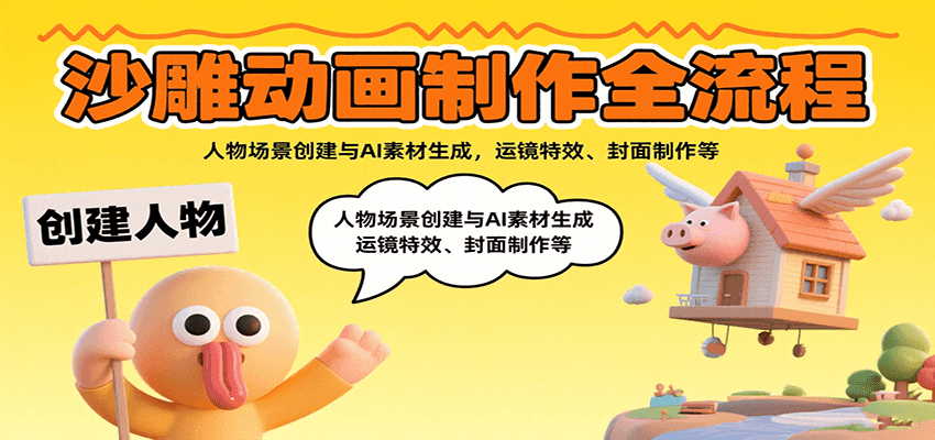 沙雕动画制作全流程：人物场景创建与AI素材生成，运镜特效、封面制作等-大川资源分享站