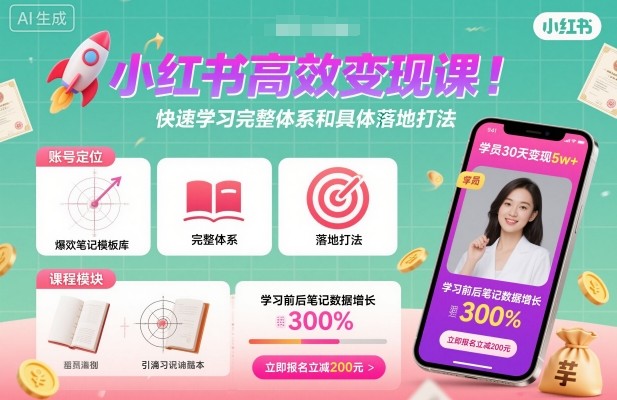 小红书高效变现课，快速学习小红书完整体系和具体落地打法-大川资源分享站