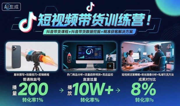 短视频带货训练营，抖音带货课程+抖音带货数据挖掘+精准获客解决方案-大川资源分享站