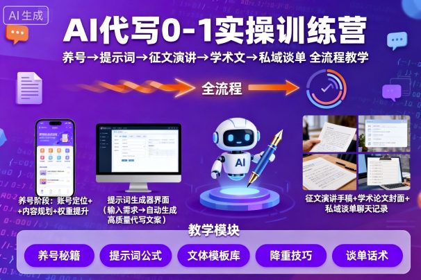 AI代写0-1实操训练营，从养号、提示词、征文演讲、学术文，到私域谈单的全流程教学-大川资源分享站