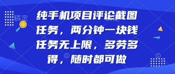纯手机项目评论截图任务，两分钟一块钱多劳多得，随时随地都能做【揭秘】-大川资源分享站