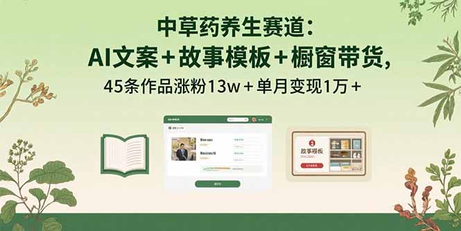 中草药养生赛道:AI文案+故事模板+橱带货,45条作品涨粉13w+单月变现1万+-大川资源分享站