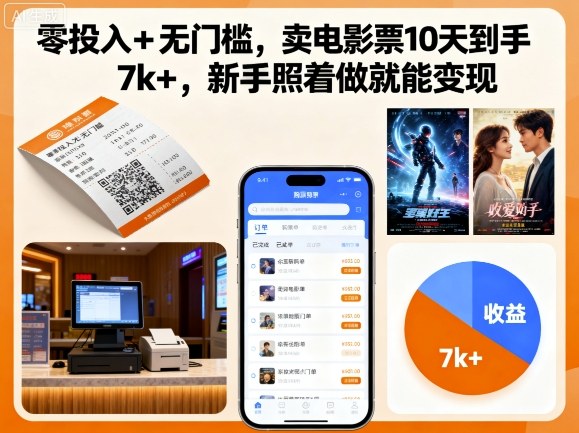 零投入+无门槛,卖电影票10天到手7k+,新手照着做就能变现【揭秘】-大川资源分享站