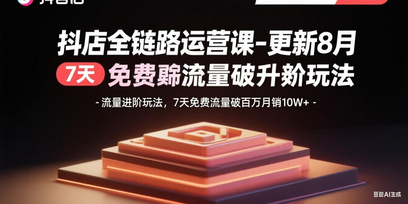 抖店全链路运营课-更新8月：流量进阶玩法，7天免费流量破百万月销10W+-大川资源分享站