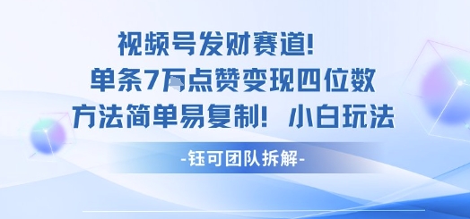 视频号发财赛道单条7W点赞变现四位数方法简单易复制小白玩法-大川资源分享站