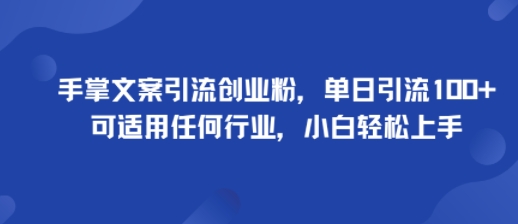 手掌文案引流创业粉，单日引流100+，可适用任何行业，小白轻松上手-大川资源分享站