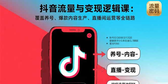 抖音流量与变现逻辑课:覆盖养号、爆款内容生产、直播间运营等全链路-大川资源分享站