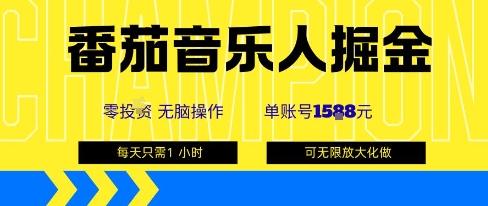 番茄音乐人掘金，单账号最高可撸1k+，可无限矩阵去做，零投入-大川资源分享站