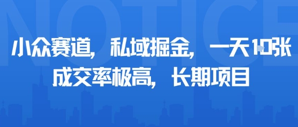 小众赛道,私域掘金,一天多张,成交率极高,长期项目-大川资源分享站