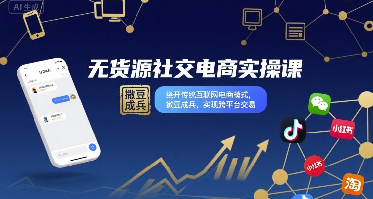 无货源社交电商实操课，绕开传统互联网电商模式，撒豆成兵，实现跨平台交易-大川资源分享站