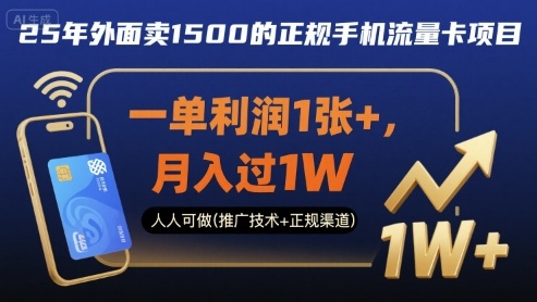 25年外面卖1500的正规手机流量卡项目，一单利润1张+，月入过1W，人人可做(推广技术+正规渠道)【揭秘】-大川资源分享站