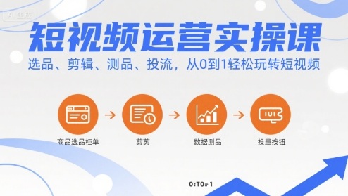 短视频运营实操课，选品、剪辑、测品、投流，从0到1轻松玩转短视频-大川资源分享站