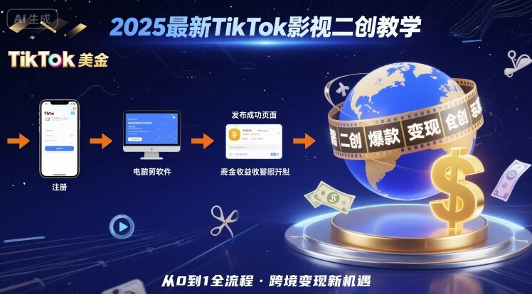 2025年最新TikTok影视二创教学,从注册到发布撸美金全流程,跨境变现新机遇-大川资源分享站