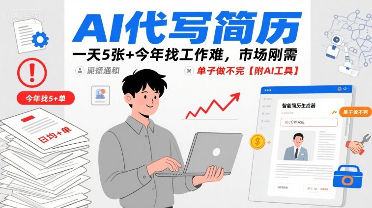 AI代写简历,一天5张+今年找工作难,市场刚需,单子做不完【附AI工具】-大川资源分享站